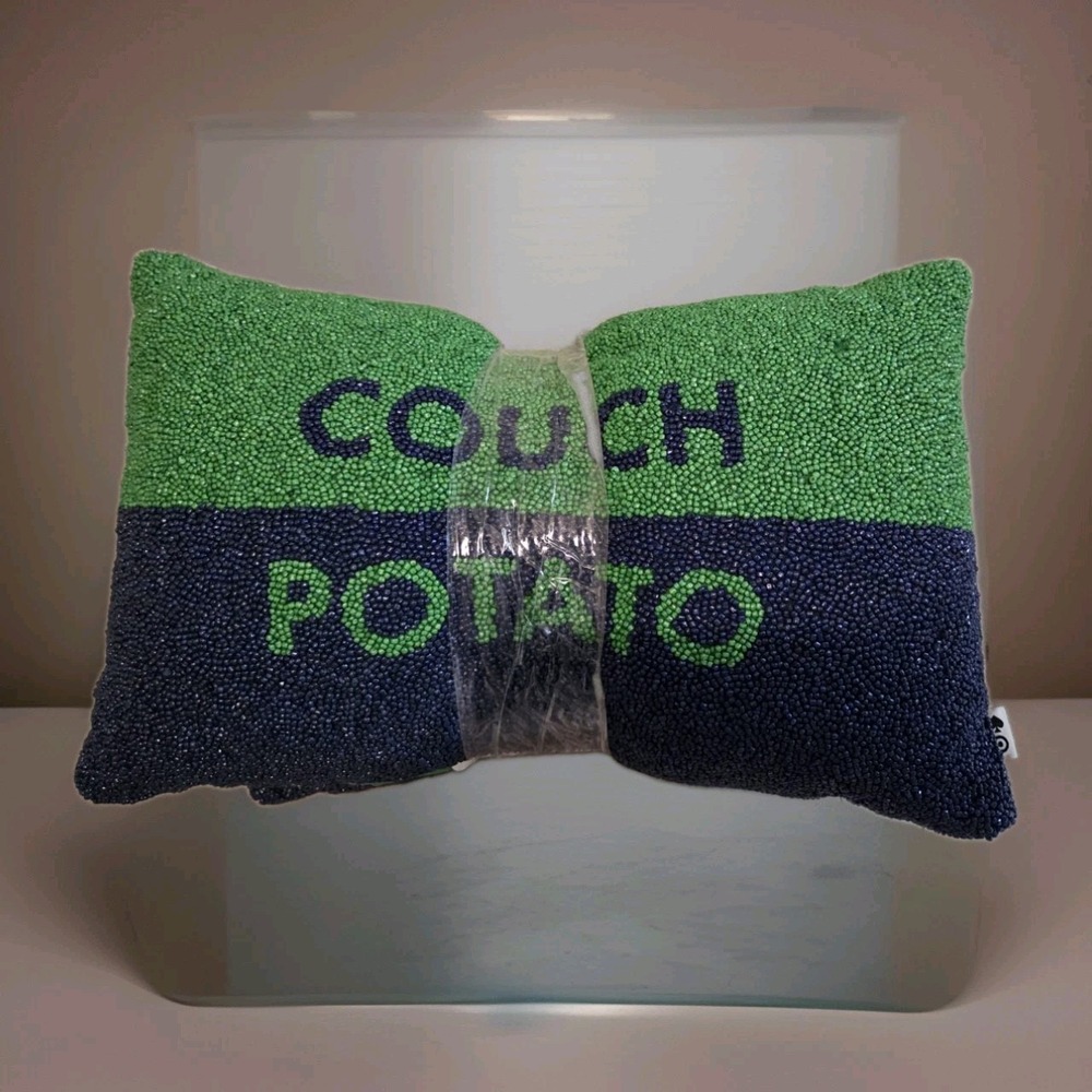Kate Spade X Set Of Two Couch Potato Beaded Pillow Green/Blue Colorblock 12x18